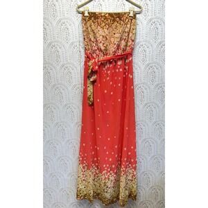 Strapless Coral Floral Maxi Dress